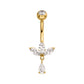 24kt Gold PVD Titanium Internally Threaded Triple Marquise Gem Fan Navel with Floating Teardrop Gem Dangle