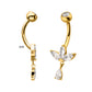 24kt Gold PVD Titanium Internally Threaded Triple Marquise Gem Fan Navel with Floating Teardrop Gem Dangle