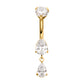 24Kt Gold PVD Titanium Internally Threaded Double Teardrop Prong Set Gem Dangle Navel