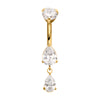 24Kt Gold PVD Titanium Internally Threaded Double Teardrop Prong Set Gem Dangle Navel