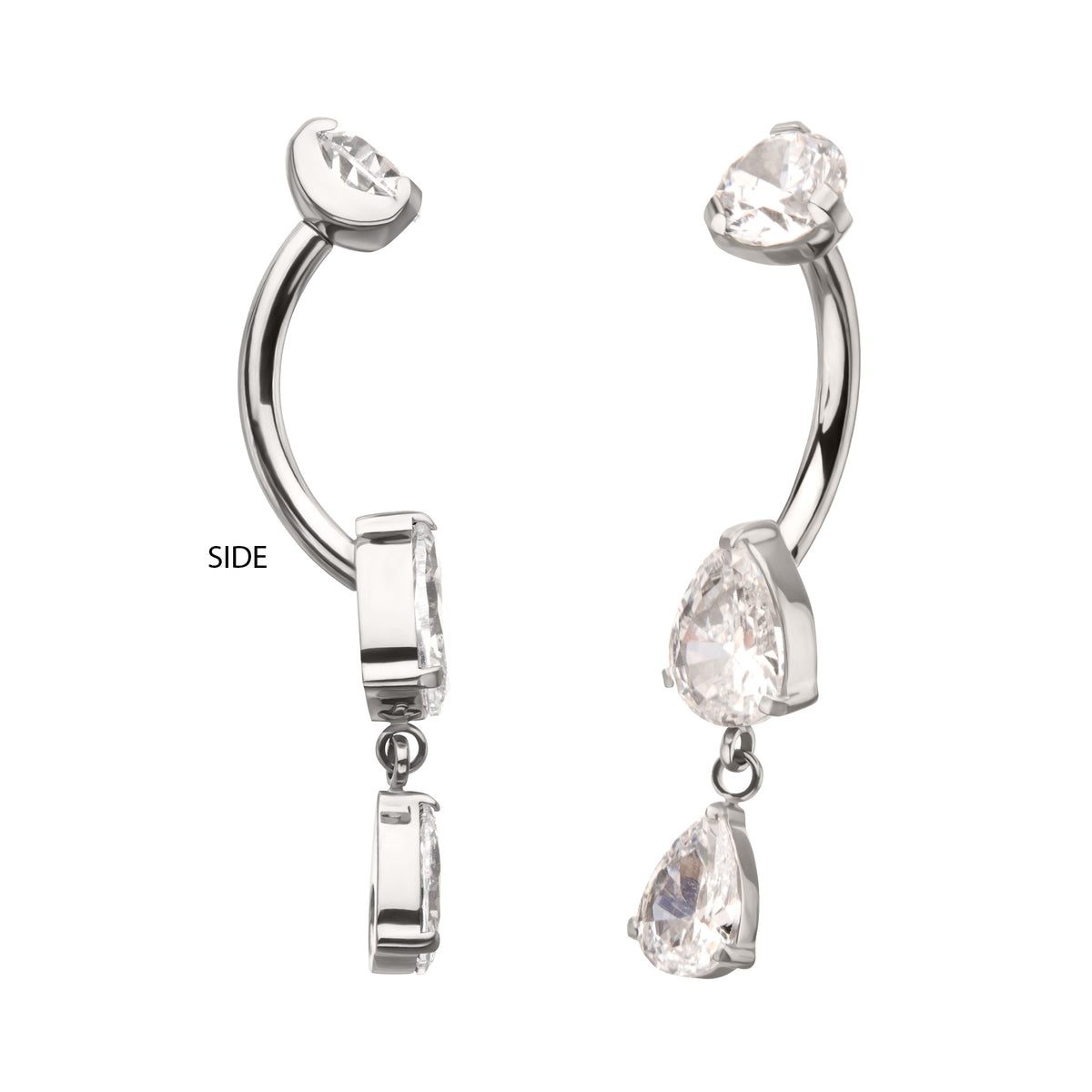 Titanium Internally Threaded Double Teardrop Prong Set Gem Dangle Navel