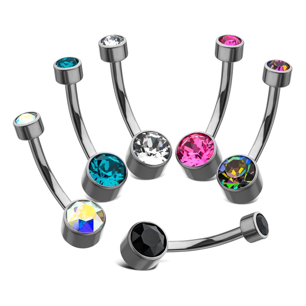 Titanium Internally Threaded with Flat Back Round Bezel Set Swarovski Crystal Navel Curves