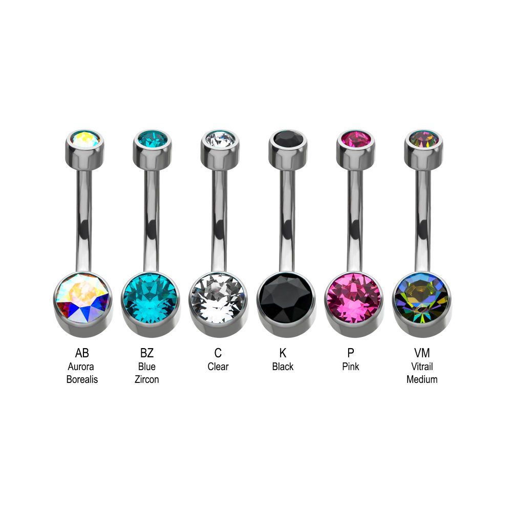 Titanium Internally Threaded with Flat Back Round Bezel Set Swarovski Crystal Navel Curves