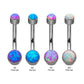 Titanium Internally Threaded with Flat Back Round Bezel Set Double Synthetic Opal Navel Curves