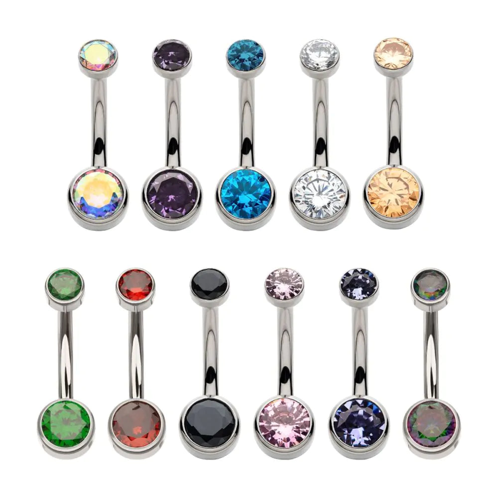 Navel internally threaded double bezel round curved navel.
