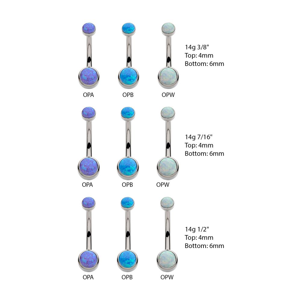 Titanium Internally Threaded with Bezel Set Double Opal Smooth Rounded Back Navel Curves