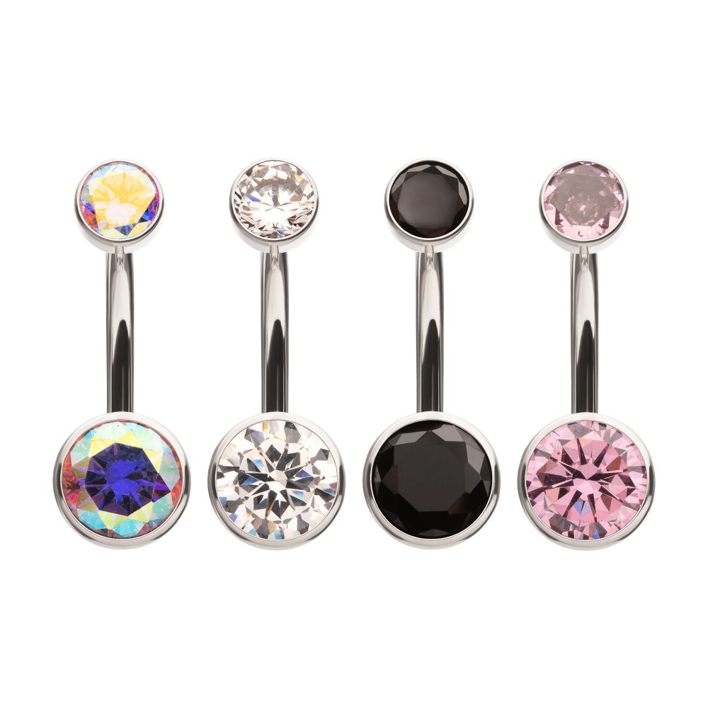 Titanium Internally Threaded Double Bezel Round with Smooth Rounded Back & Fixed Bottom Navel