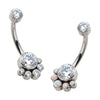 Titanium Internally Threaded with 5 Bezel Set Round CZ/Synthetic Opal Terraced Cluster Fixed Navel