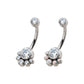 Titanium Internally Threaded with 5 Bezel Set Round CZ/Synthetic Opal Terraced Cluster Fixed Navel