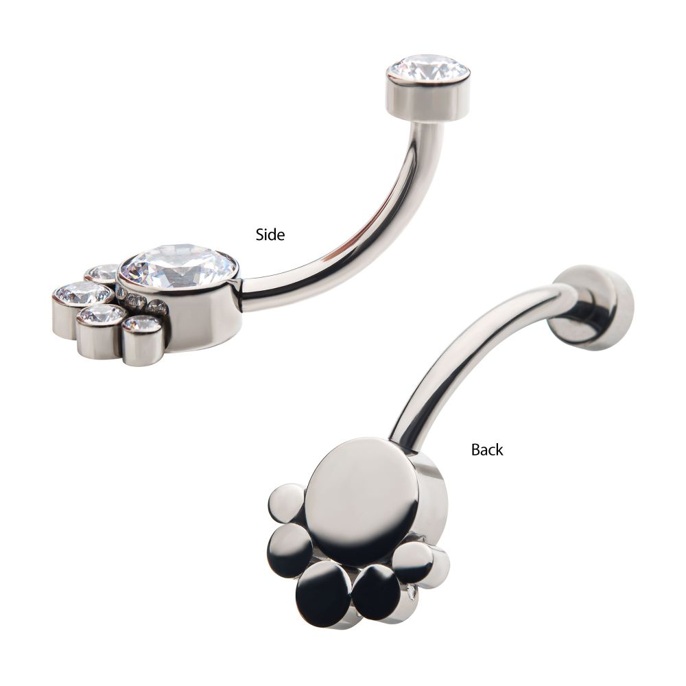 Titanium Internally Threaded with 5 Bezel Set Round CZ/Synthetic Opal Terraced Cluster Fixed Navel