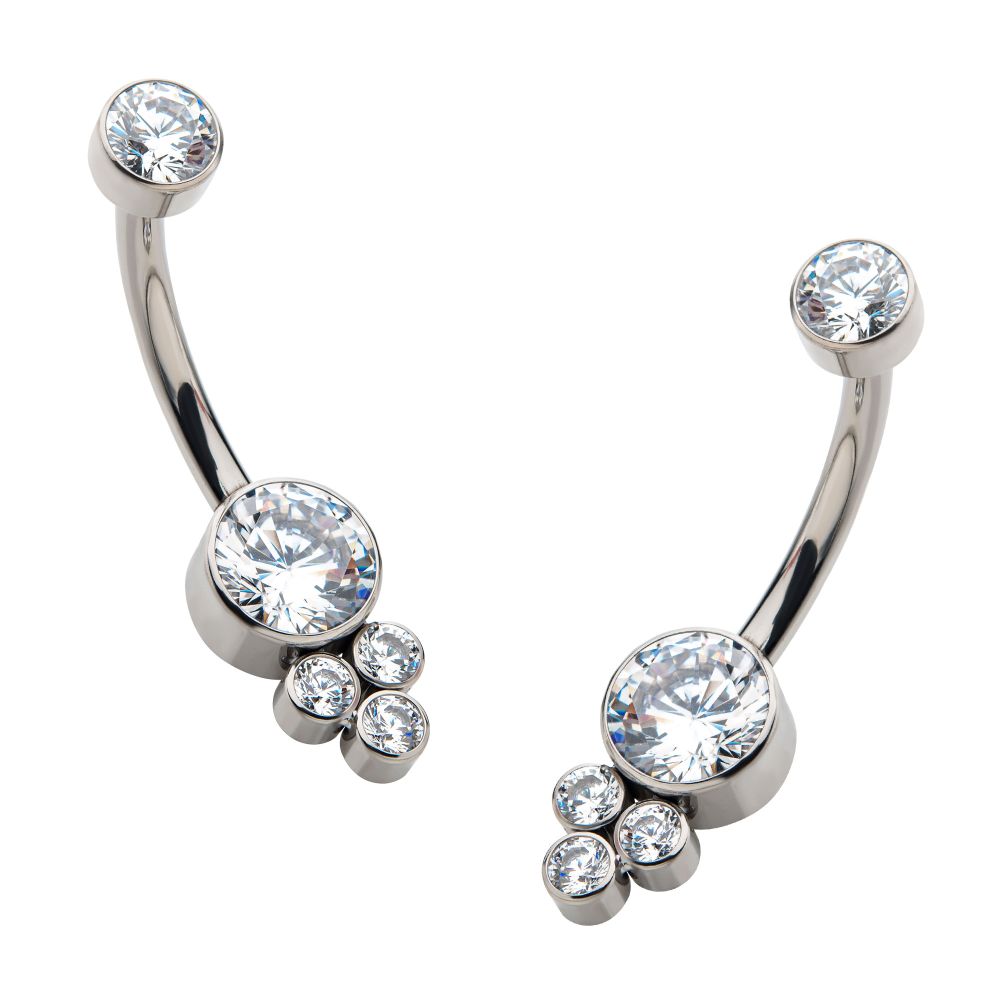 Titanium Internally Threaded with 3 Bezel Set Round Clear CZ Cluster Fixed Navel