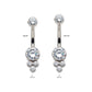 Titanium Internally Threaded with 3 Bezel Set Round Clear CZ Cluster Fixed Navel
