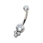 Titanium Internally Threaded with 3 Bezel Set Round Clear CZ Cluster Fixed Navel