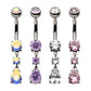 Titanium Internally Threaded Double Dangle Prong Set Round and Teadrop Gem Navel