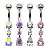 Titanium Internally Threaded Double Dangle Prong Set Round and Teadrop Gem Navel