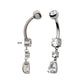 Titanium Internally Threaded Double Round Prong Set Gem with Teardrop Dangle Navel