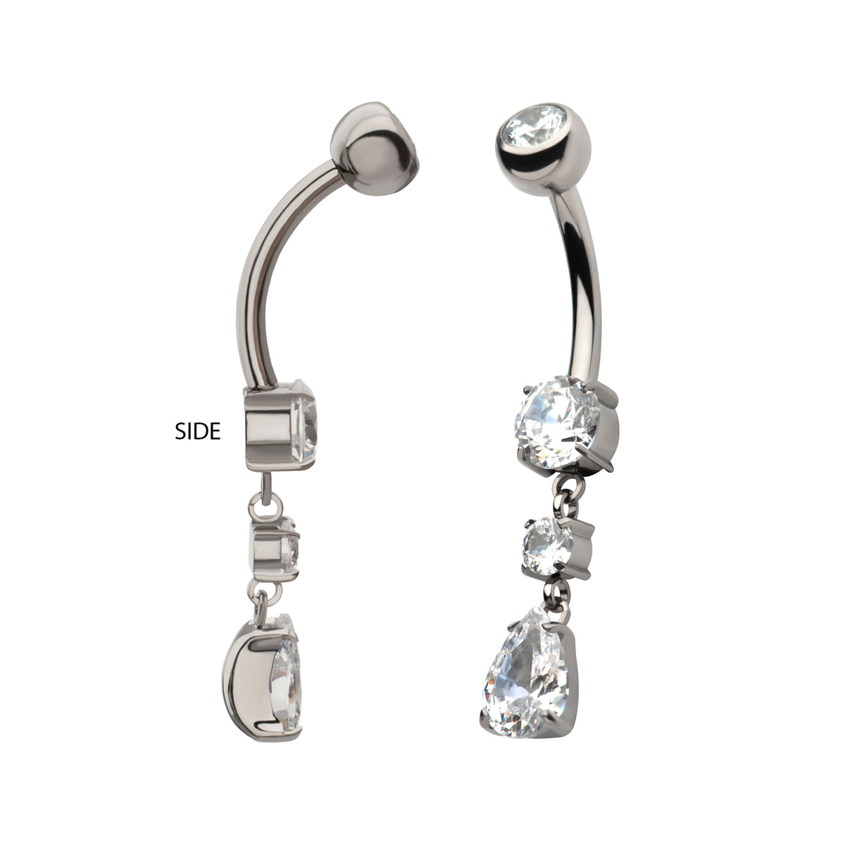 Titanium Internally Threaded Double Round Prong Set Gem with Teardrop Dangle Navel