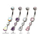 Titanium Internally Threaded Double Dangle Prong Set Round and Teadrop Gem Navel
