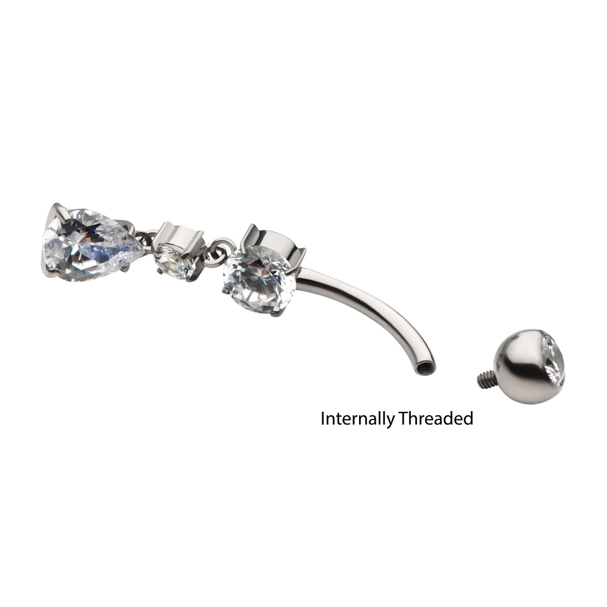 Titanium Internally Threaded Double Round Prong Set Gem with Teardrop Dangle Navel