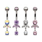 Titanium Internally Threaded Triple Marquise Gem Fan with Floating Round Gem Dangle Navel