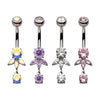 Titanium Internally Threaded Triple Marquise Gem Fan with Floating Round Gem Dangle Navel