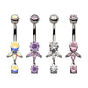 Titanium Internally Threaded Prong Set Round and Triple Marquise Gem Fan Navel with Round Gem Dangle