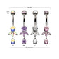 Titanium Internally Threaded Prong Set Round and Triple Marquise Gem Fan Navel with Round Gem Dangle