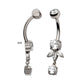 Titanium Internally Threaded Triple Marquise Gem Fan with Floating Round Gem Dangle Navel