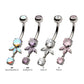 Titanium Internally Threaded Prong Set Round and Triple Marquise Gem Fan Navel with Round Gem Dangle