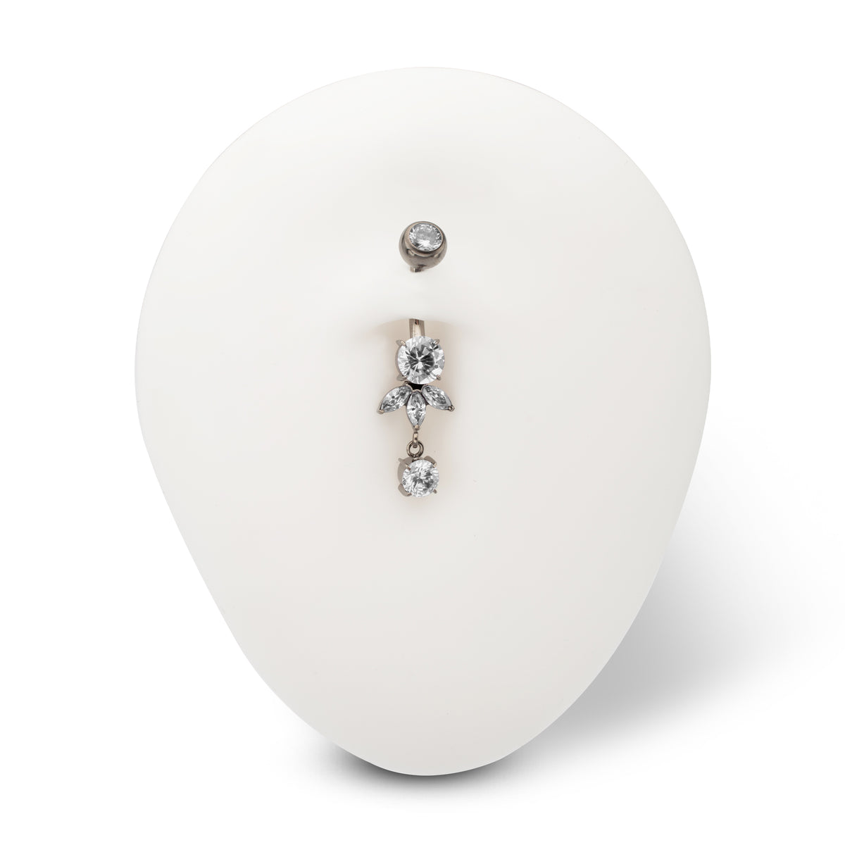 Titanium Internally Threaded Triple Marquise Gem Fan with Floating Round Gem Dangle Navel