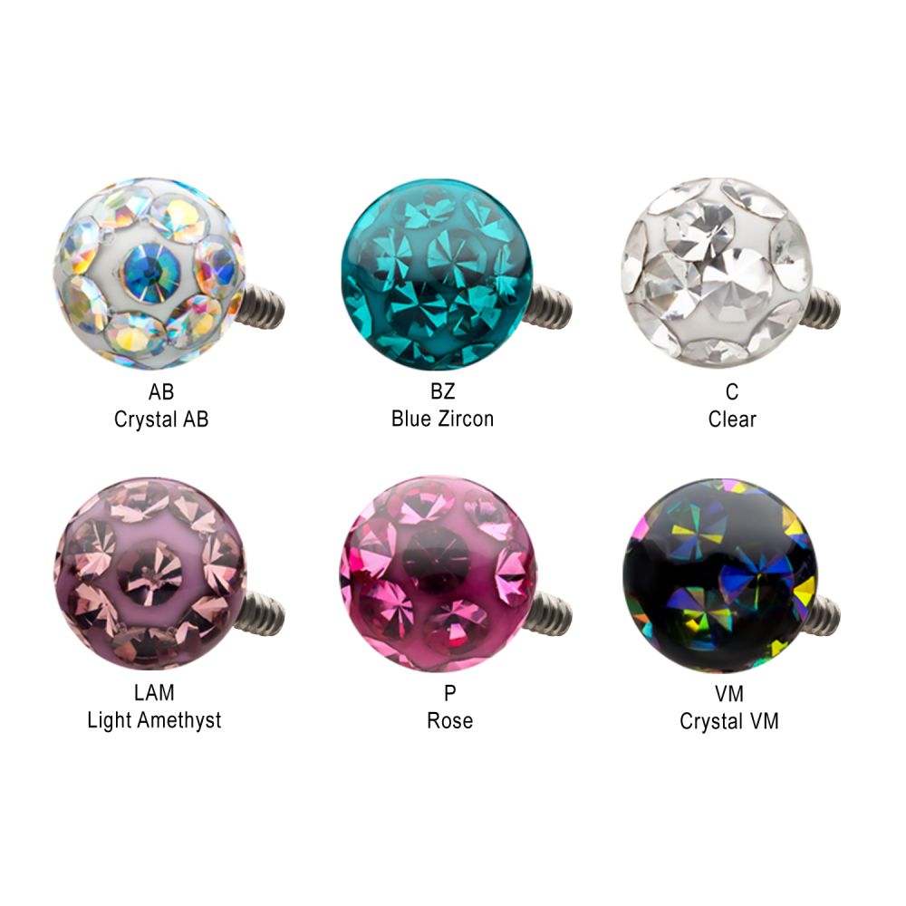 16g Titanium Internally Threaded Tiffany Ball Top with Genuine Preciosa Crystals