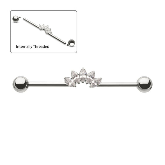 Titanium Internally Threaded 5 Marquise Gem Cluster with Ball End Industrial Barbell