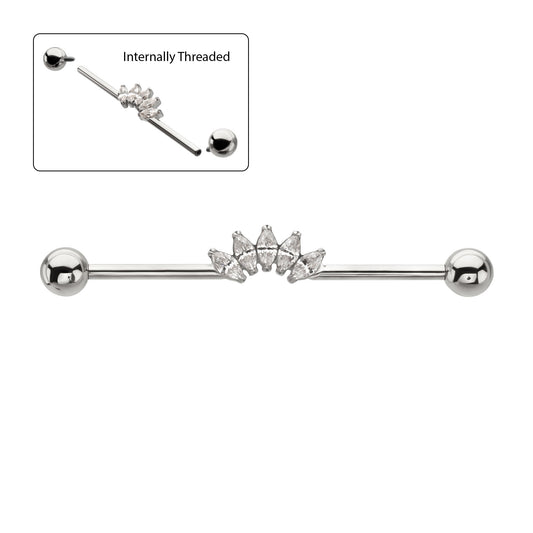 Titanium Internally Threaded 5 Marquise Gem Cluster with Ball End Industrial Barbell