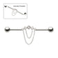 Titanium Internally Threaded 5 Round Prong Set Gem Cluster with 2-Tier Chain & Ball End Industrial Barbell