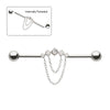 Titanium Internally Threaded 5 Round Prong Set Gem Cluster with 2-Tier Chain & Ball End Industrial Barbell
