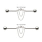 Titanium Internally Threaded 5 Round Prong Set Gem Cluster with 2-Tier Chain & Ball End Industrial Barbell