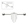 Titanium Internally Threaded 5 Round Prong Set Gem Cluster with 5 Chain Dangle & Ball End Industrial Barbell