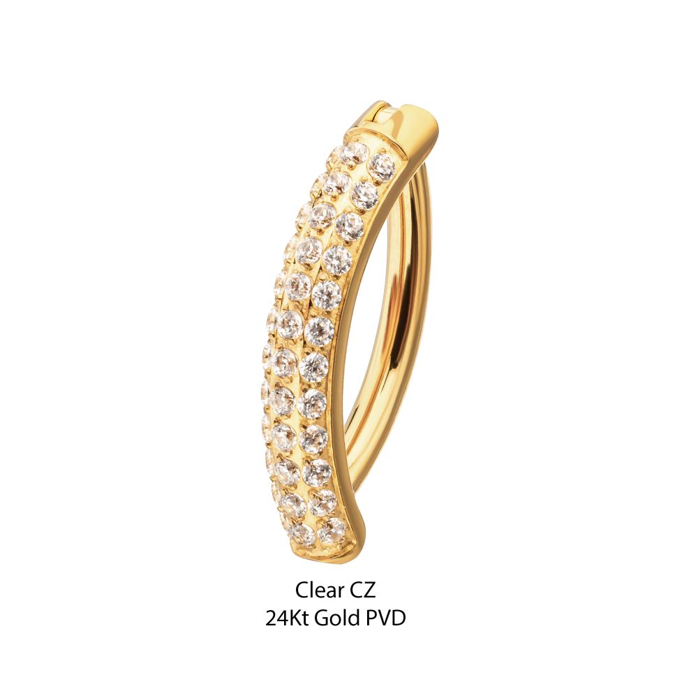 24Kt Gold PVD Titanium Triple Row Pave Gem Navel Clicker