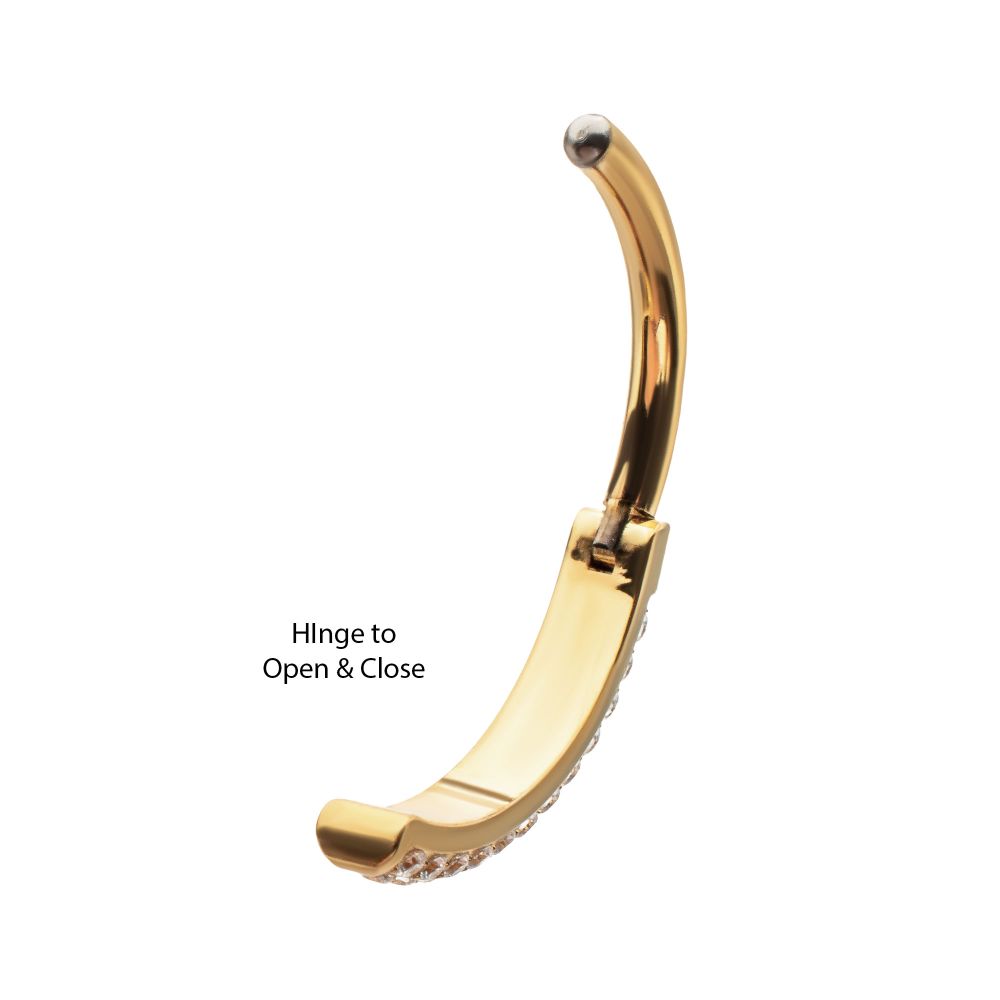 24Kt Gold PVD Titanium Triple Row Pave Gem Navel Clicker