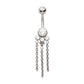 Titanium Internally Threaded Bezel Set Round Gem Cluster Navel with Tri-Bead and Triple Chain Dangle