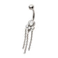 Titanium Internally Threaded Bezel Set Round Gem Cluster Navel with Tri-Bead and Triple Chain Dangle