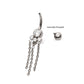 Titanium Internally Threaded Bezel Set Round Gem Cluster Navel with Tri-Bead and Triple Chain Dangle