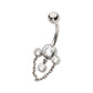 Titanium Internally Threaded Bezel Set Round Gem Fan Navel with Floating Gem and Chain Dangle