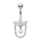 Titanium Internally Threaded Marquise Gem Fan Navel with Floating Gem and Chain Dangle