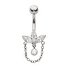 Titanium Internally Threaded Marquise Gem Fan Navel with Floating Gem and Chain Dangle