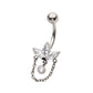Titanium Internally Threaded Marquise Gem Fan Navel with Floating Gem and Chain Dangle