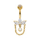 24Kt Gold PVD Titanium Internally Threaded Marquise Gem Fan Navel with Floating Gem & Dangle Chain