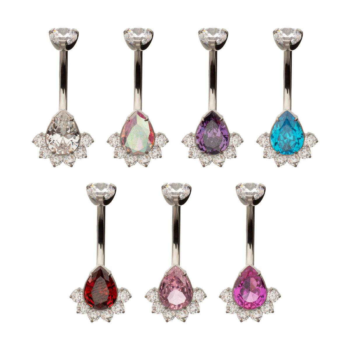 Titanium Internally Threaded Royal Cluster Teardrop Gem Fixed Bottom Navel