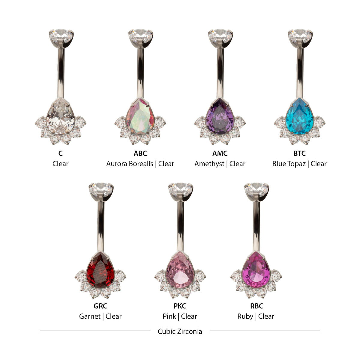 Titanium Internally Threaded Royal Cluster Teardrop Gem Fixed Bottom Navel