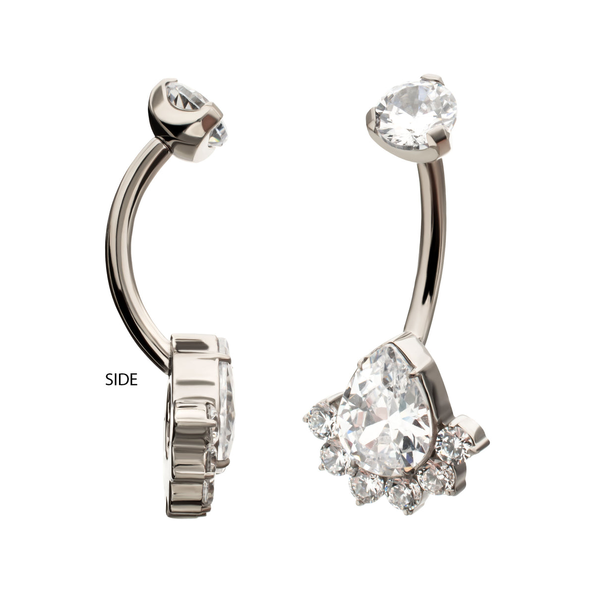 Titanium Internally Threaded Royal Cluster Teardrop Gem Fixed Bottom Navel
